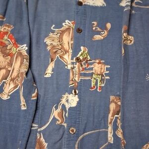 PJ Salvage Blue Cowboy Print Casual Shirt